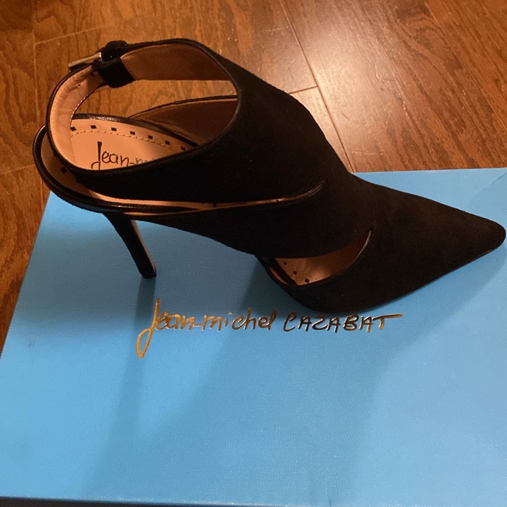 NIB Jean-Michel Cazabat Black+Black Estelle Cut-Out Pump Suede Heels, 5” High - Picture 5 of 8